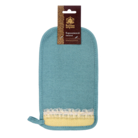 Мочалка «Королевский пилинг», рукавица с декором-тесьма, medium, синий,14,5х25 см, для бани и сауны "Банные штучки" - фото