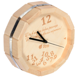 Часы кварцевые в форме бочки, "В бане всегда время париться!", в кор., 27х8 см "Банные штучки" - фото-2