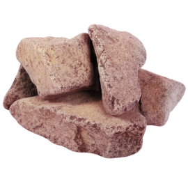 Камень "Кварцит" малиновый, обвалованный, средняя фракция (70-140 мм), в коробке по 20 кг "Банные штучки" - фото