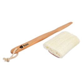 Мочалка из люфы на деревянной ручке съёмной, 40 см, medium, для бани и сауны "Банные штучки" - фото-3
