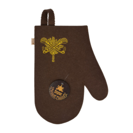 Рукавица для сауны коричневая с вышитым логотипом "Банные штучки" - фото