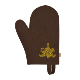Рукавица для сауны коричневая с вышитым логотипом "Банные штучки" - фото-2