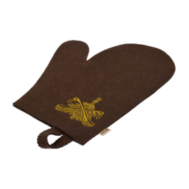 Рукавица для сауны коричневая с вышитым логотипом "Банные штучки" - фото-3