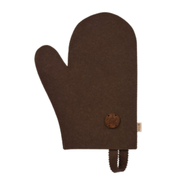 Рукавица для сауны коричневая с деревянным логотипом "Банные штучки" - фото-2