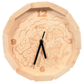 Часы кварцевые в форме бочки, "В парилке", в кор., 27х8 см "Банные штучки" - фото